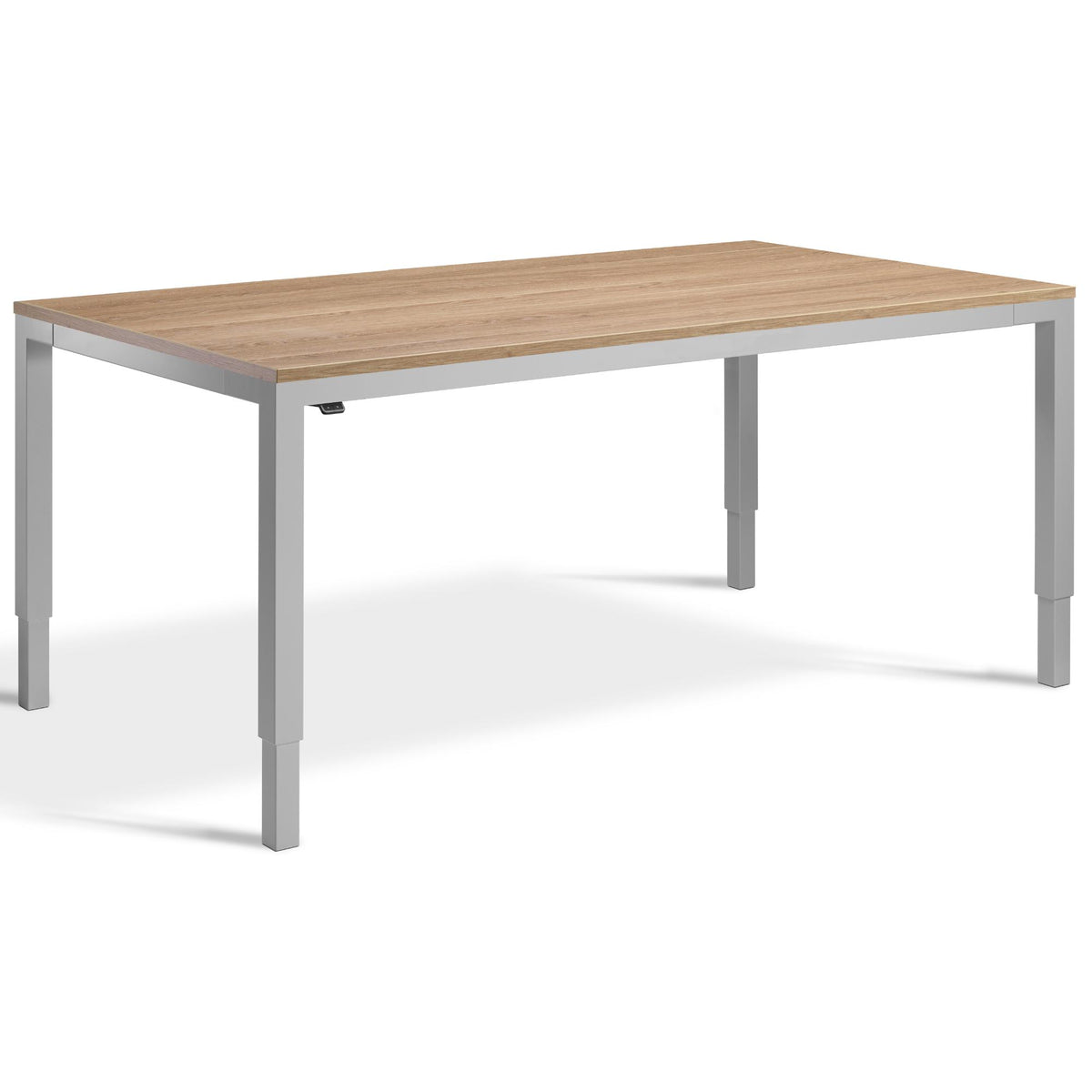 Sit Stand Meeting Table - Altura Elite - Silver Frame - Brown Oak Top - Studio Image