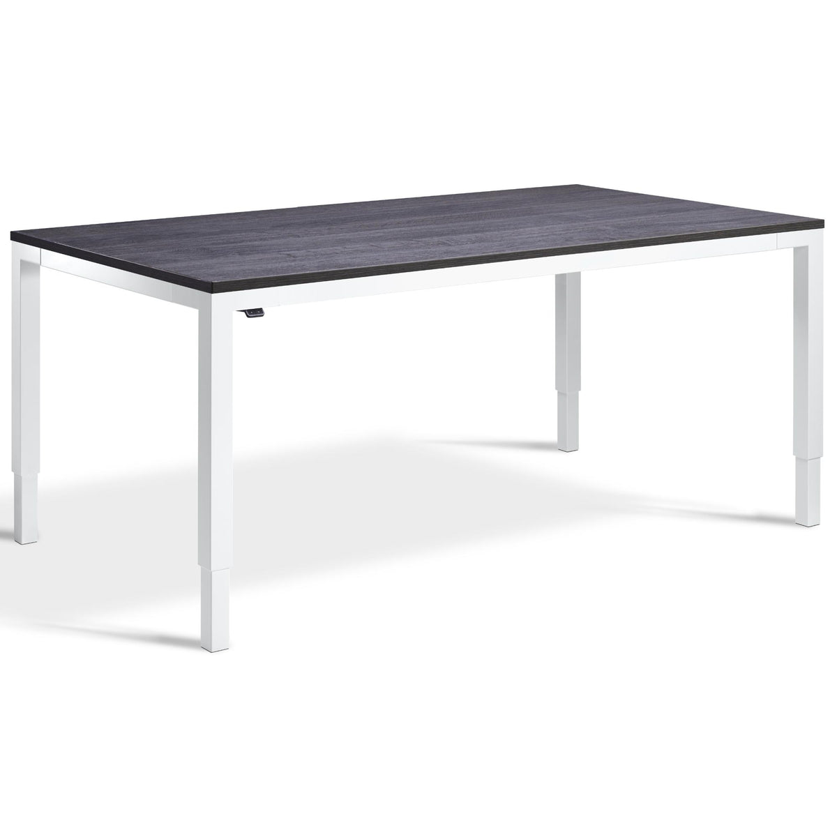 Sit Stand Meeting Table - Altura Elite - White Frame - Anthracite Sherman Oak Top - Studio Image