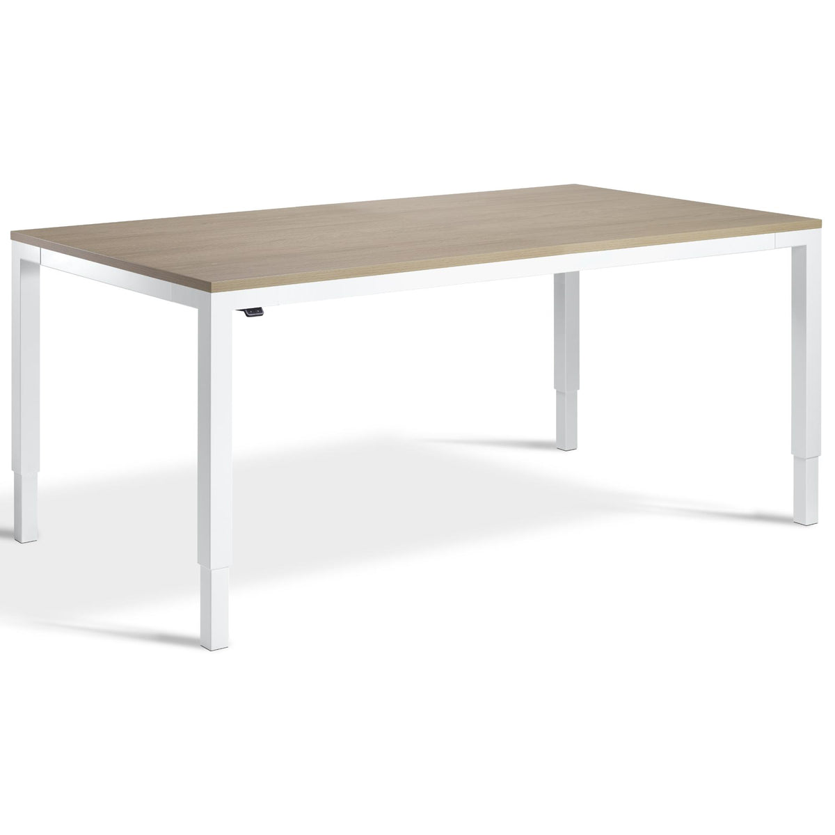 Sit Stand Meeting Table - Altura Elite - White Frame - Natural Oak Top - Studio Image