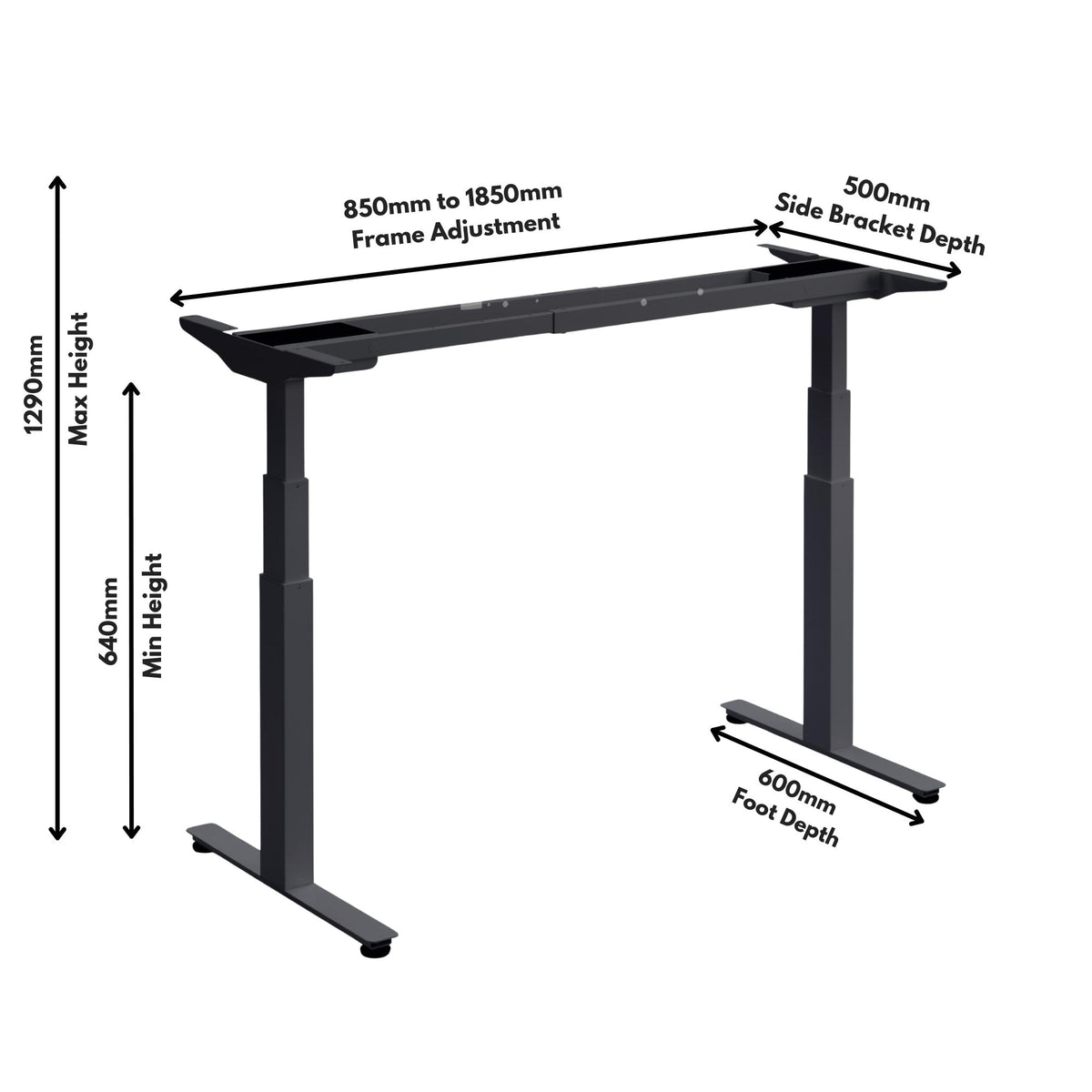 Sit Stand Desk Frame Only - Kinetik-2+ Frame Dimensions