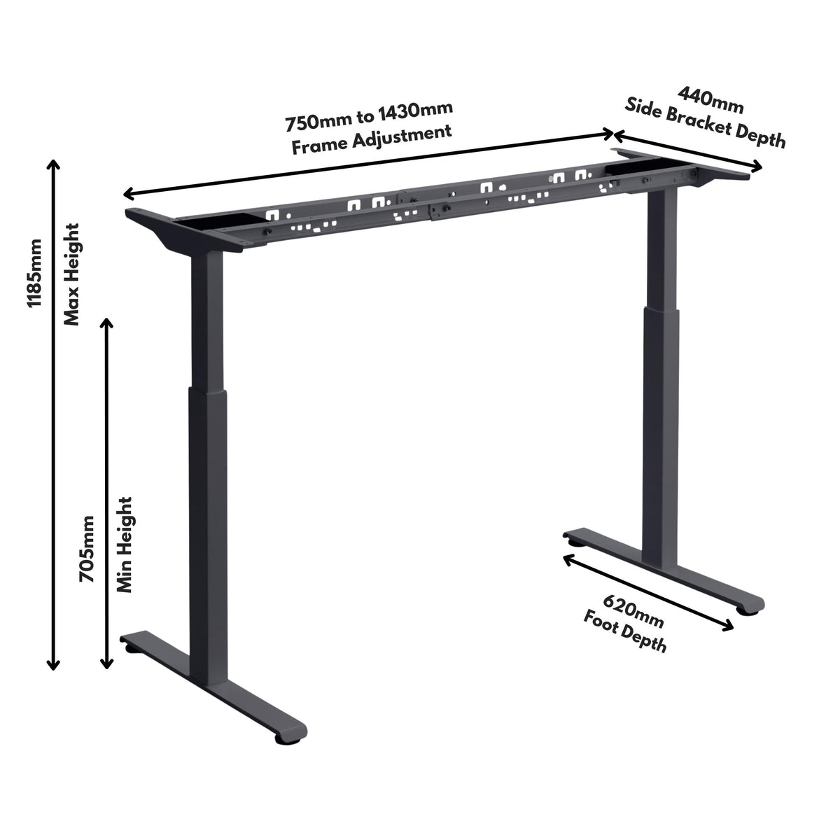 Sit stand desk base | Kinetik-2 Frame Dimensions