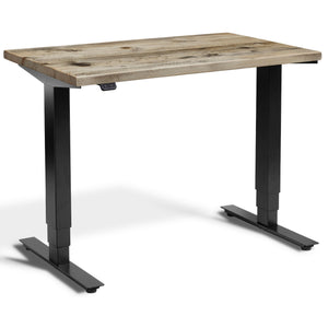 Small Real Wood Adjustable Standing Desk - Pacto - Reclaimed Scaffold Board Top - Black Frame - Studio Image