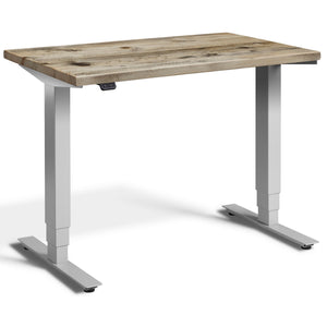 Small Real Wood Adjustable Standing Desk - Pacto - Reclaimed Scaffold Board Top - Silver Frame - Studio Image