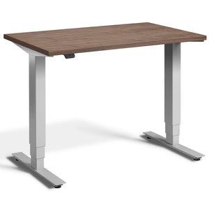 Small Walnut Standing Desk - Pacto Desk - Silver Colour Frame - Studio Image