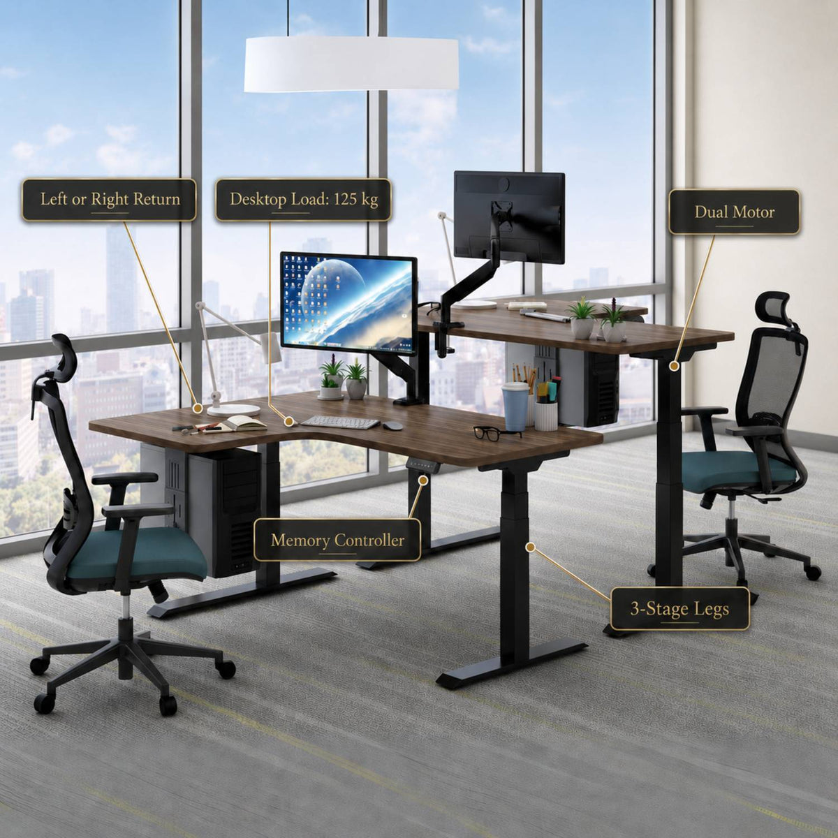 Small Standing Corner Desk with annotations shown