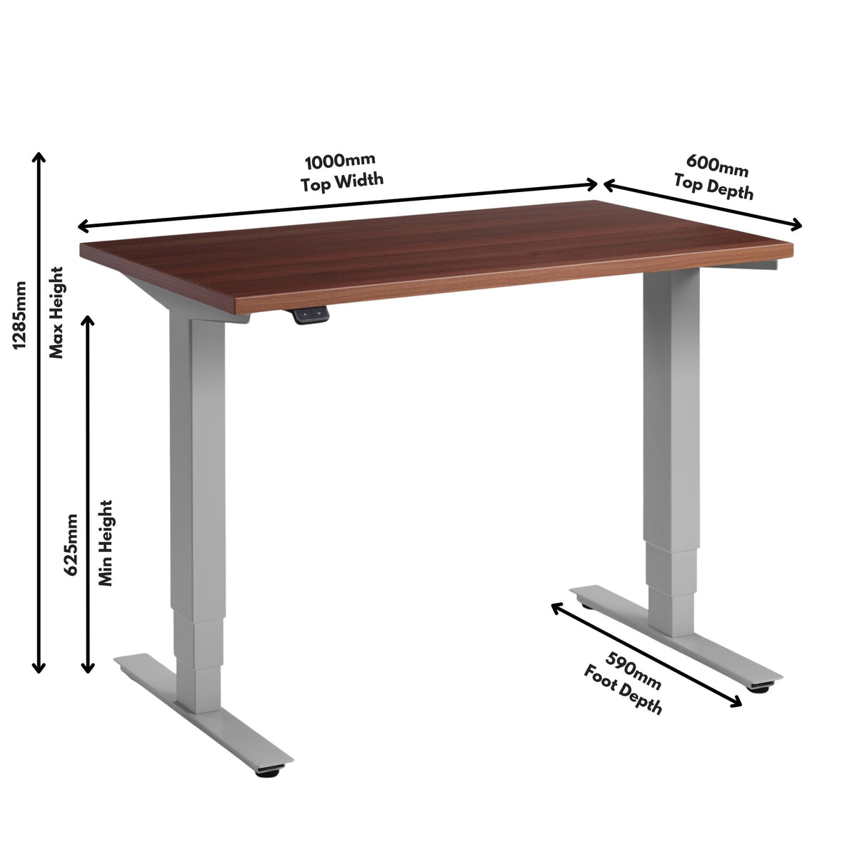 Small Walnut Sit Stand Desk - Pacto Dimensions