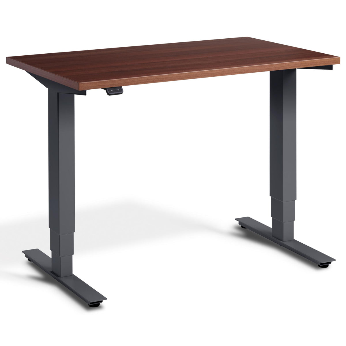 Small Walnut Standing Desk - Pacto - Natural Dijon Walnut Top - Anthracite Frame - Studio Image