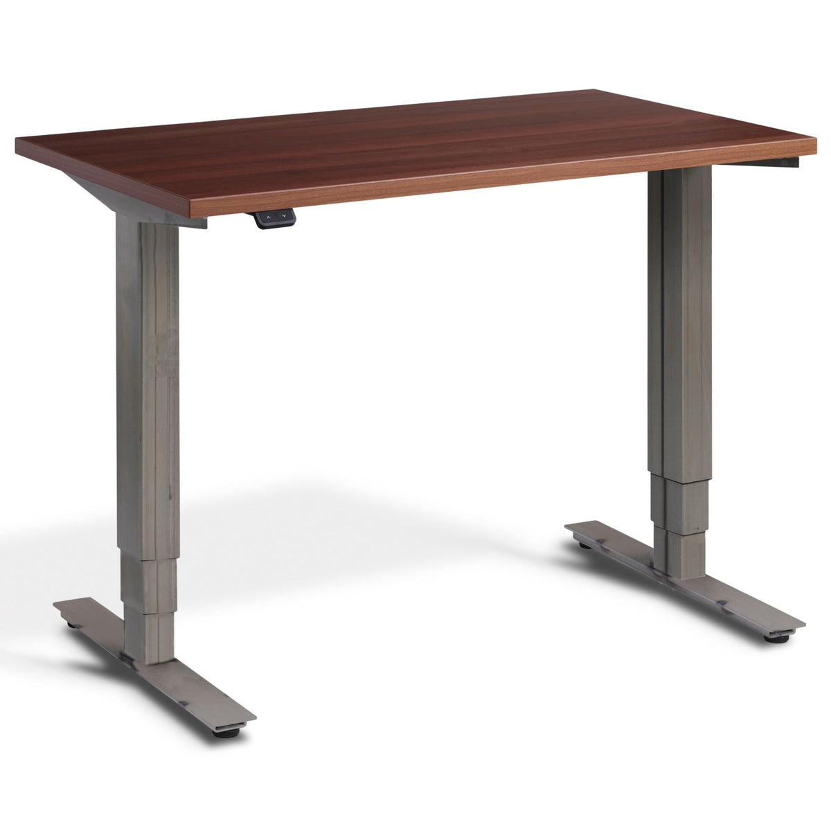Small Walnut Standing Desk - Pacto - Natural Dijon Walnut Top - Raw Steel Frame - Studio Image