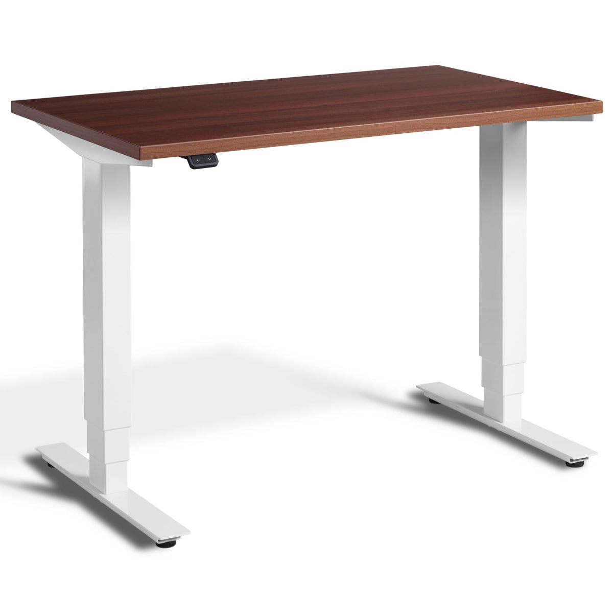 Small Walnut Standing Desk - Pacto - Natural Dijon Walnut Top - White Frame - Studio Image