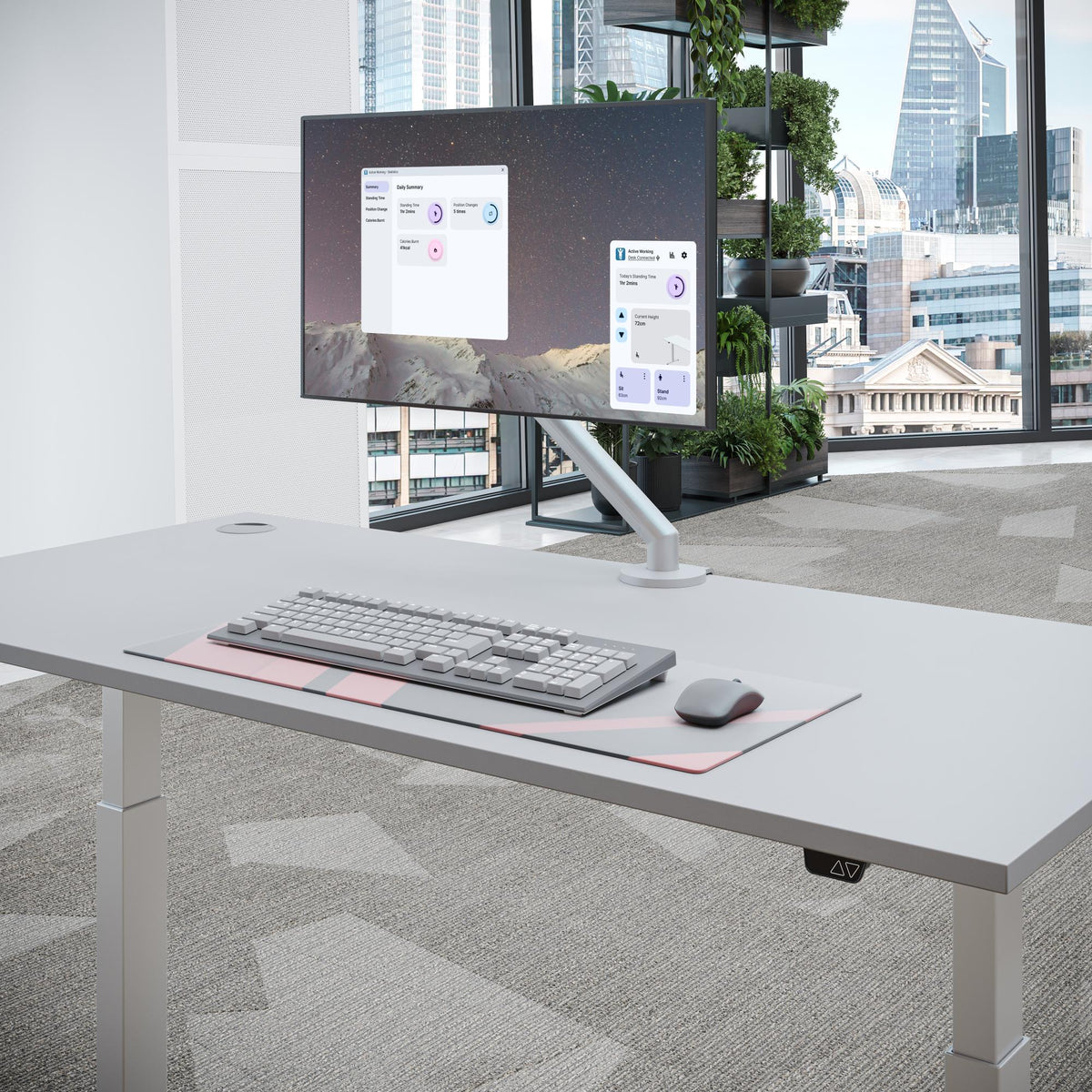 Smart Desk Adjustable - NeoActiv2 - Close up view of the Desk Top with a Mounted Monitor