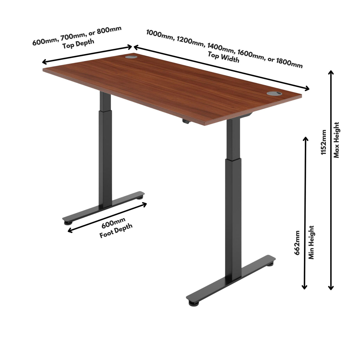 Smart Desk Adjustable - NeoActiv2 Desk - Dimensions