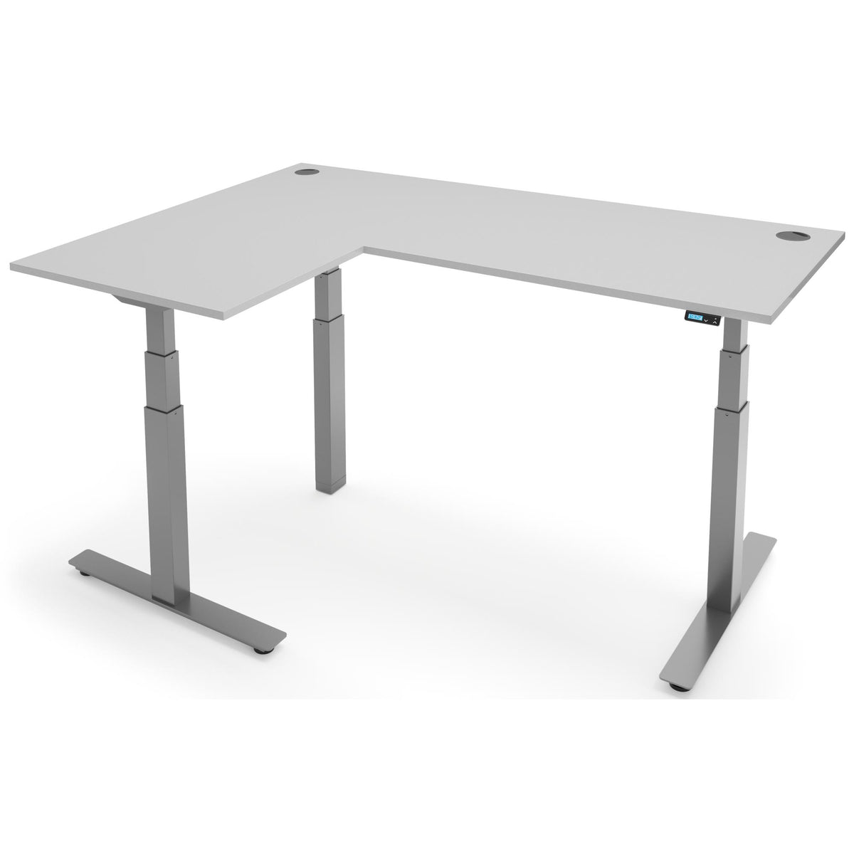Smart Desk L Shape - NeoActiv3+ - Silver Frame - Light Grey Top - Studio Image