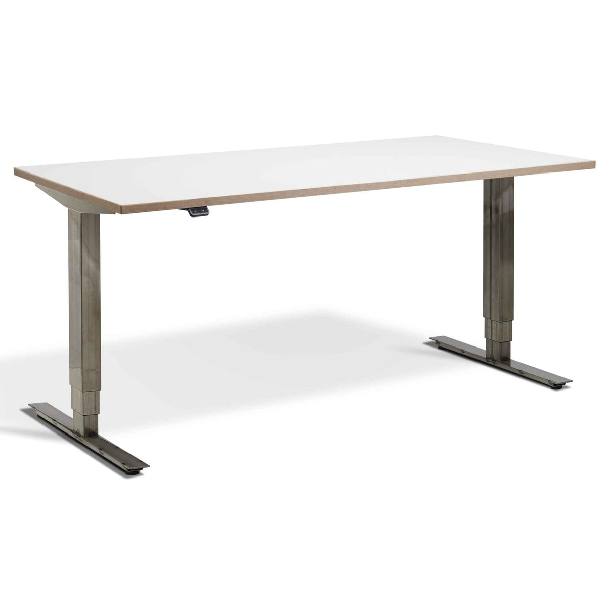 Masta sit stand desk white ply edge top front view