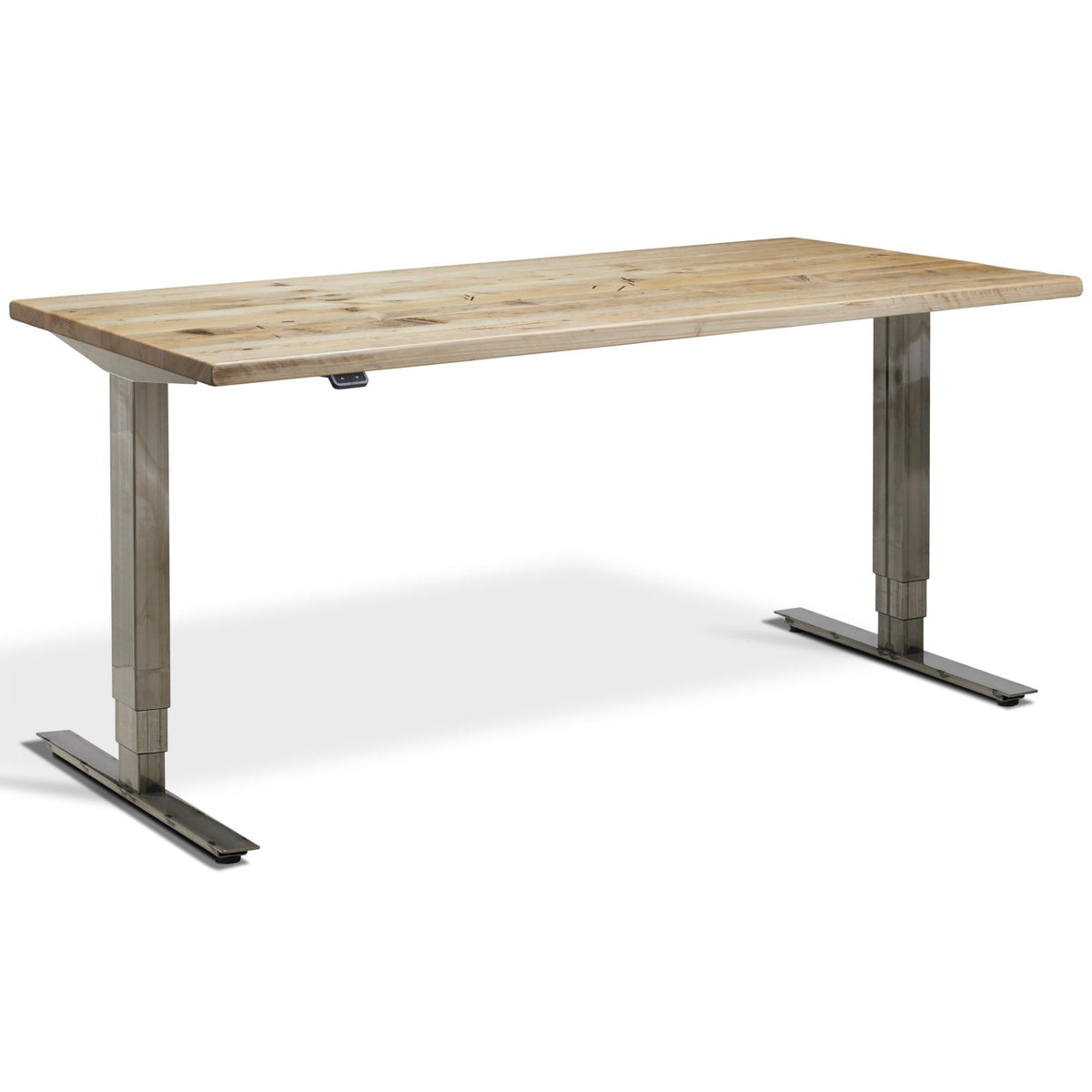 Solid Wood Adjustable Standing Desk - Ultimate Masta - Raw Steel Frame - Reclaimed Scaffold Board Top - Studio Image