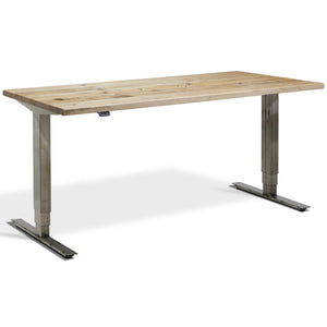 Solid Wood Adjustable Standing Desk - Ultimate Masta - Raw Steel Frame - Reclaimed Scaffold Board Top - Studio Image