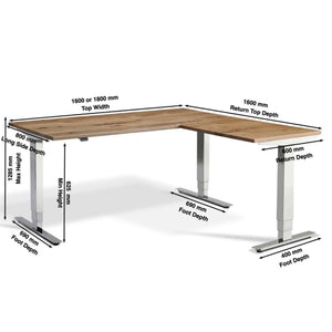 Solid Wood Corner Standing Desk -  L-Shape Masta - Dimensions