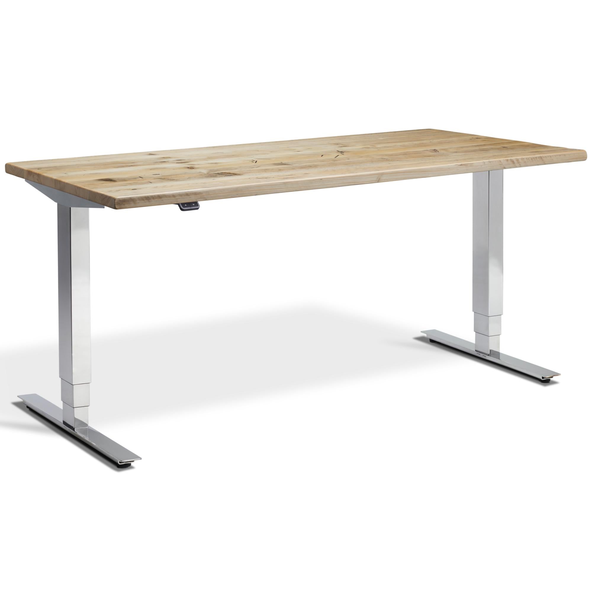 Solid Wood Sit Stand Desk - Ultimate Masta - Chrome Frame - Reclaimed Scaffold Board Top - Studio Image