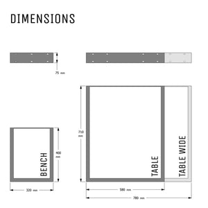 Square Desk Legs - Dimensions