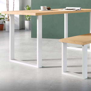 Square Desk Legs - White - 71cm x 58cm Industrial Legs - Dining Table Setup Close up View