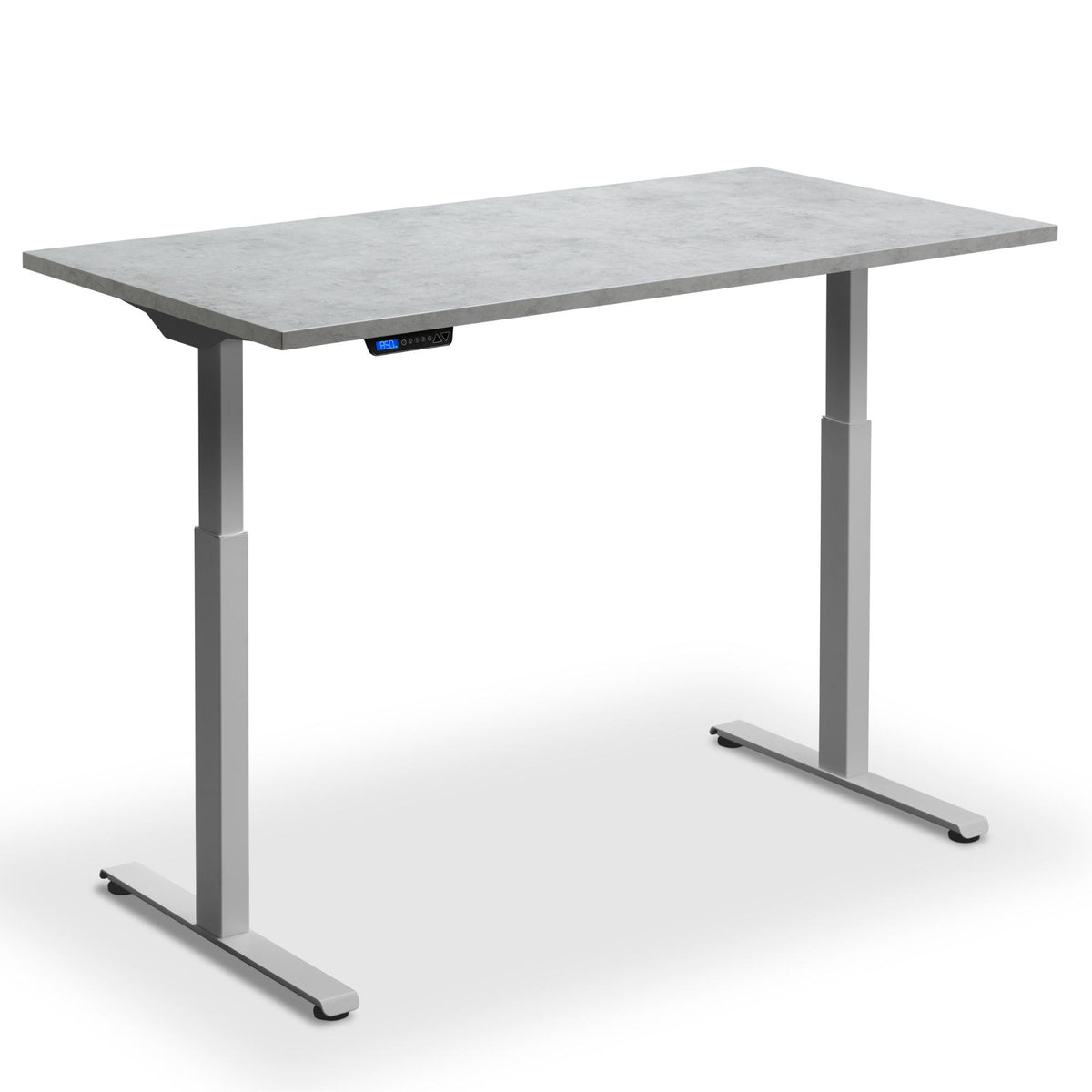 standing desk 100cm width light concrete top silver frame front view
