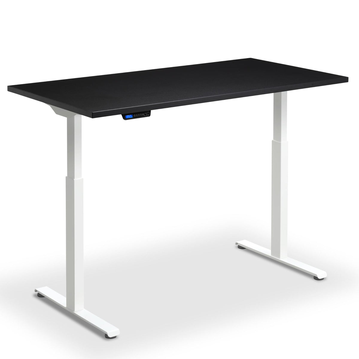 100x60 standing desk black top white frame front view