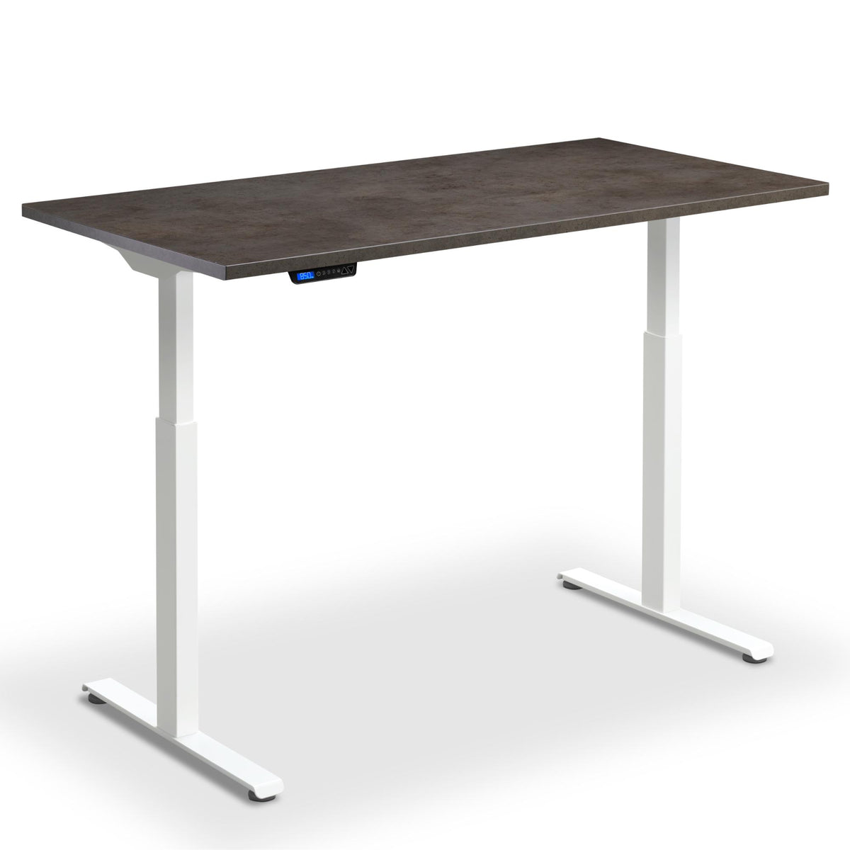 standing desk 80cm width dark concrete top white frame view from front
