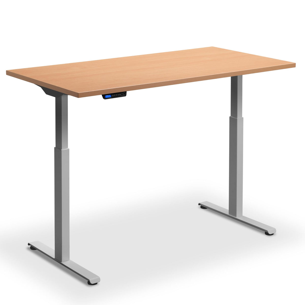 standing desk 90cm width beech top silver frame front view