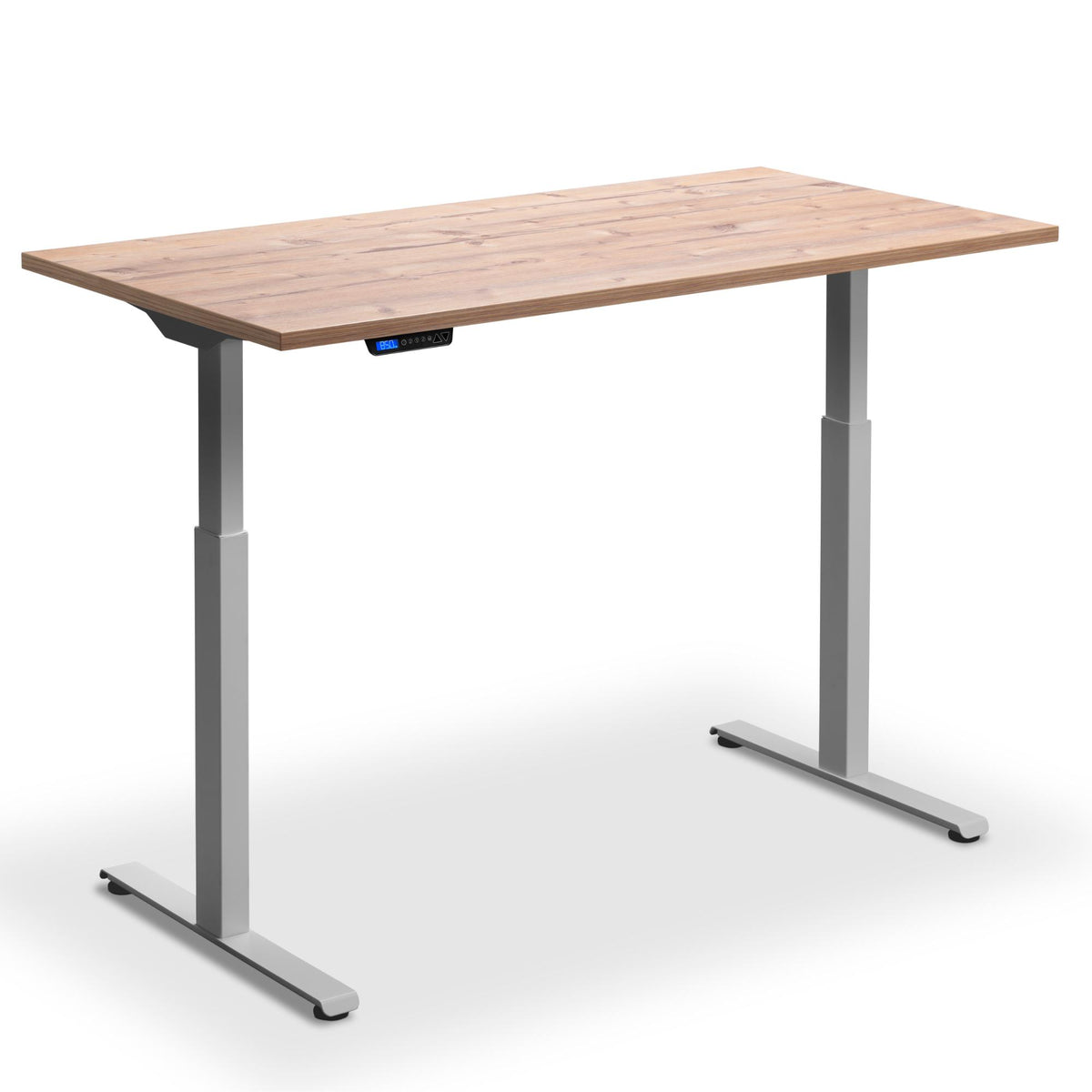 standing desk 90cm width timber top silver frame front view