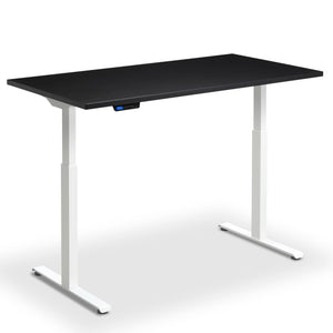 90cm standing desk black top white frame view from front