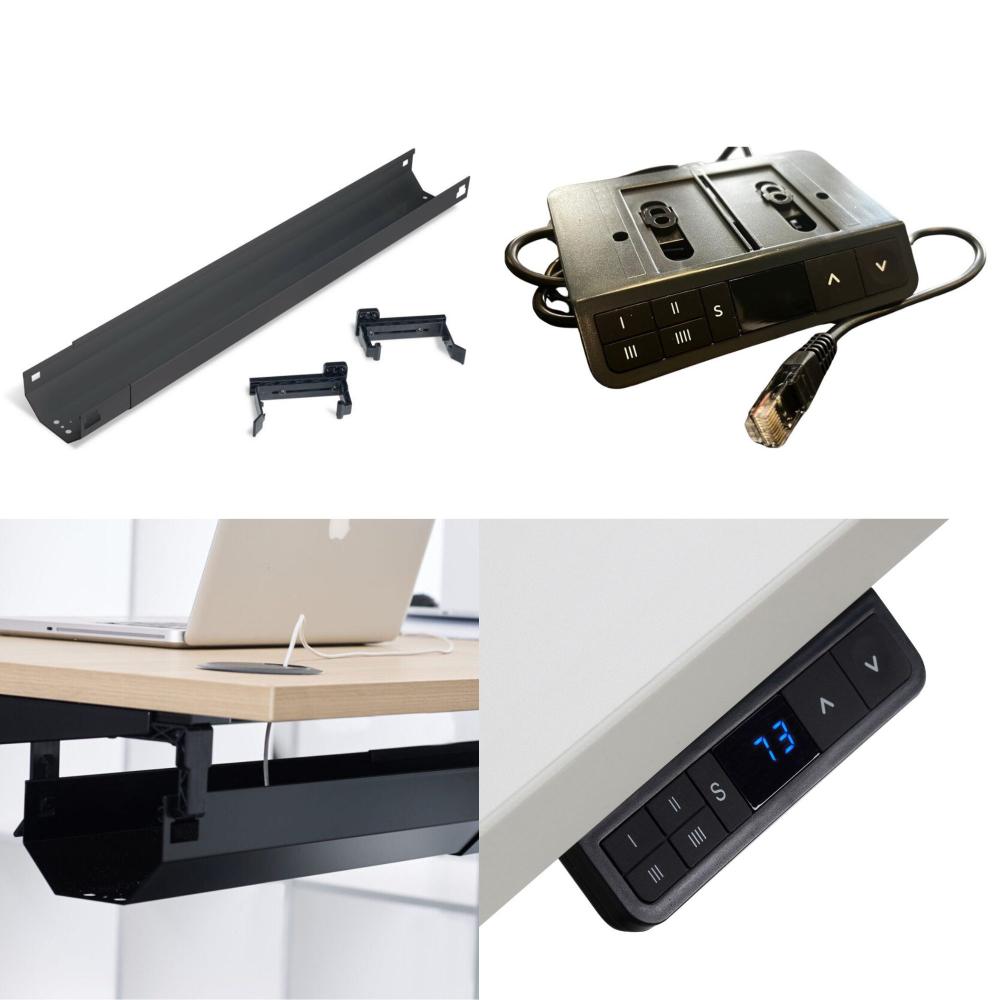 Standing Desk Accessory Pack - Under Desk Cable Management Tray and Four Way Memory Controller
