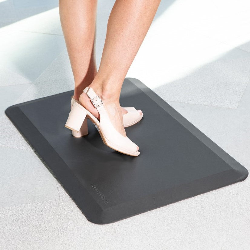 Standing Desk Anti Fatigue Mat - Medium Size - Woman Stepping on the Mat