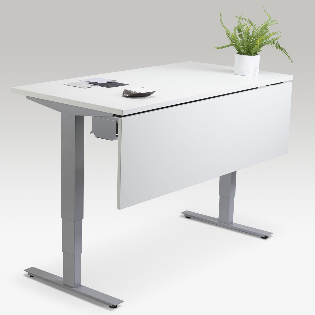 Standing Desk Modesty Panel - Attached to the Desk - White Colour - Front Side View
