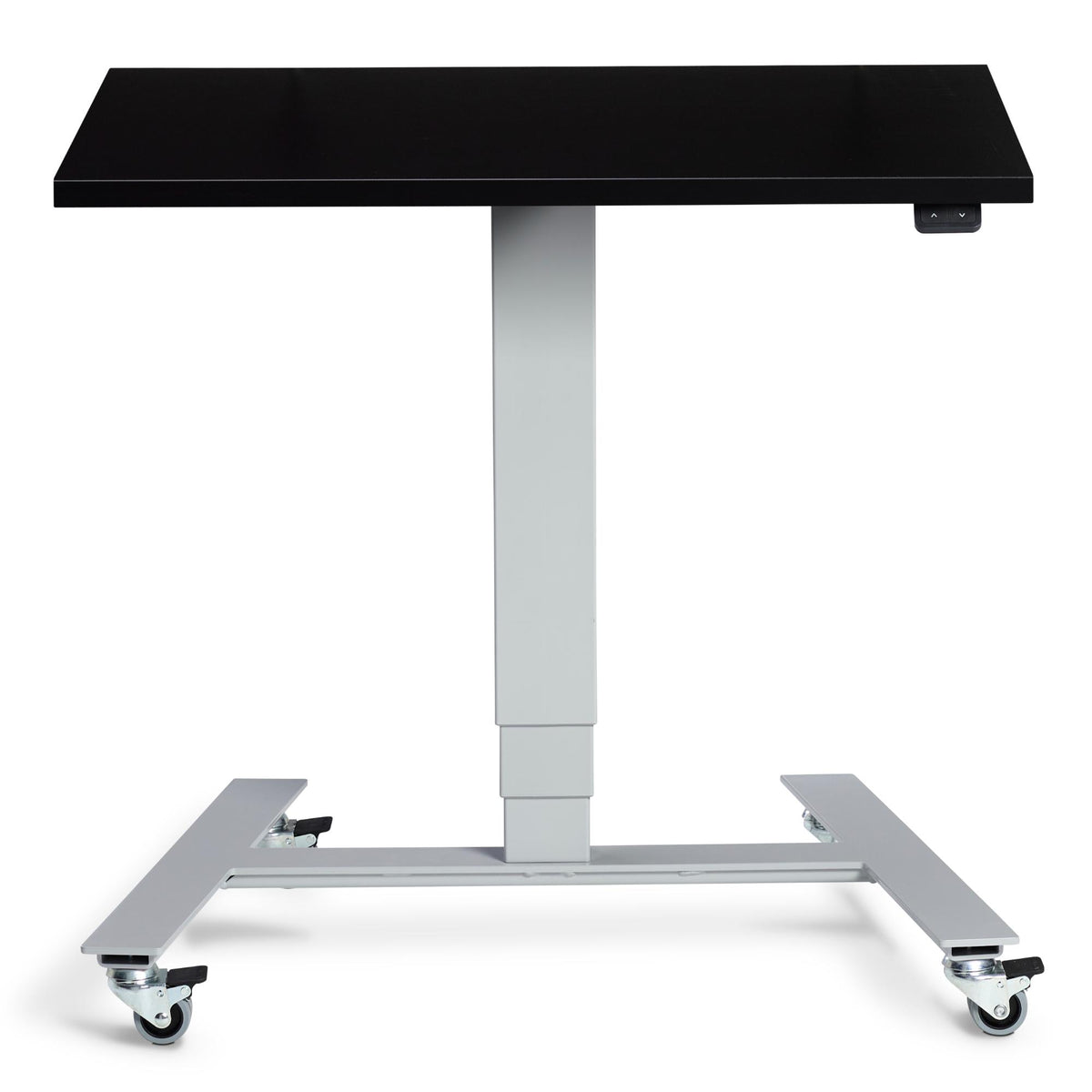Standing Desk With Wheels - Rova - Silver Frame - Black Top - Studio Image