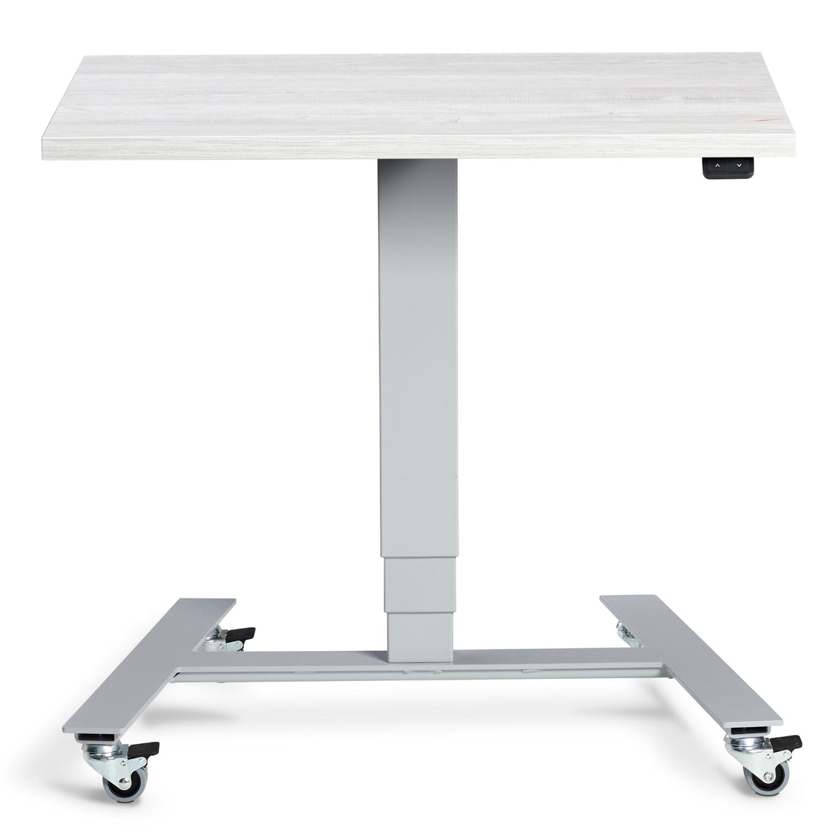 Standing Desk With Wheels - Rova - Silver Frame - Cascina Pine Top - Studio Image
