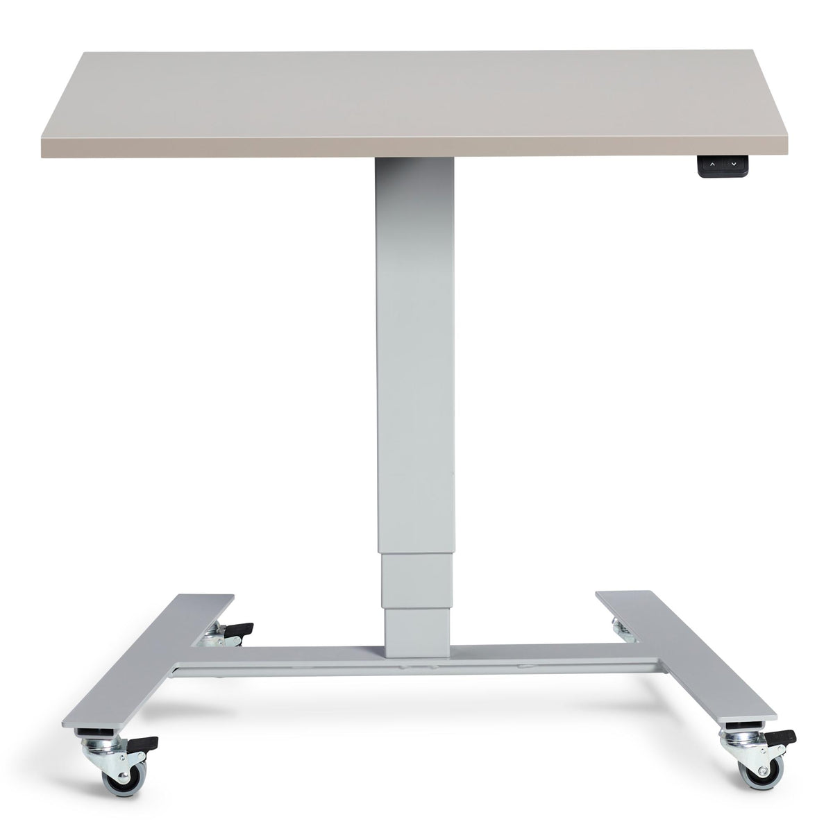 Standing Desk With Wheels - Rova - Silver Frame - Cashmere Top - Studio Image