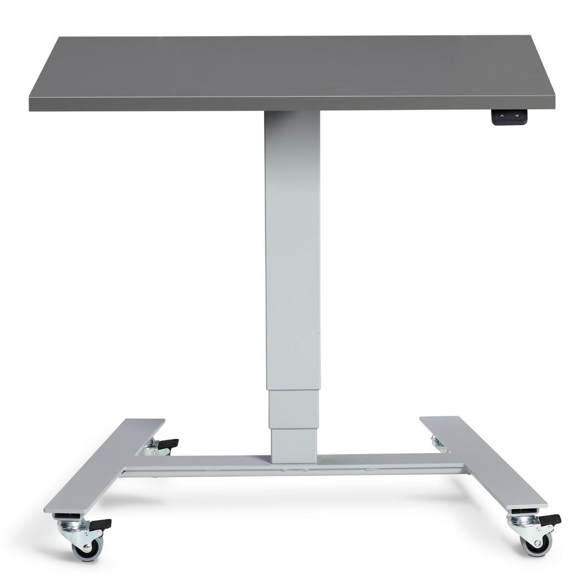 Standing Desk With Wheels - Rova - Silver Frame - Graphite Top - Studio Image