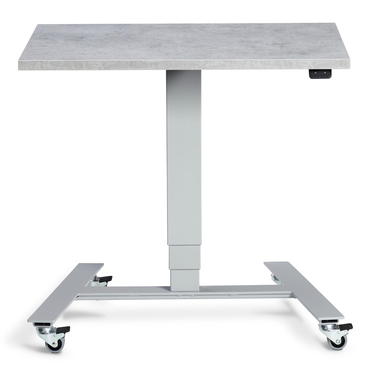 Standing Desk With Wheels - Rova - Silver Frame - Light Concrete Top - Studio Image