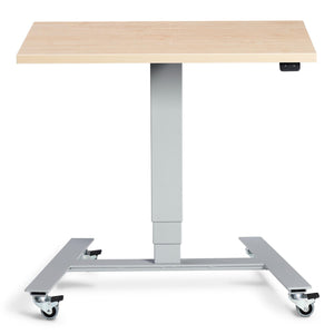 Standing Desk With Wheels - Rova - Silver Frame - Maple Top - Studio Image