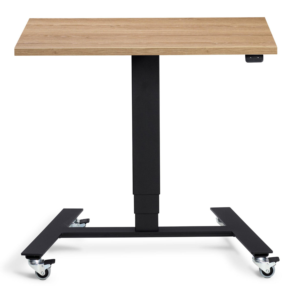 Standing Desk on Wheels - Rova Desk - Black Frame - Brown Oak Top - Studio Image