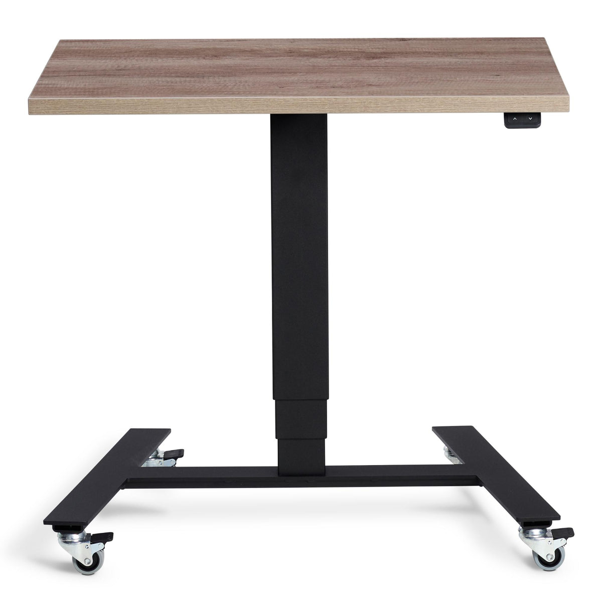 Standing Desk on Wheels - Rova Desk - Black Frame - Grey Nebraska Oak Top - Studio Image