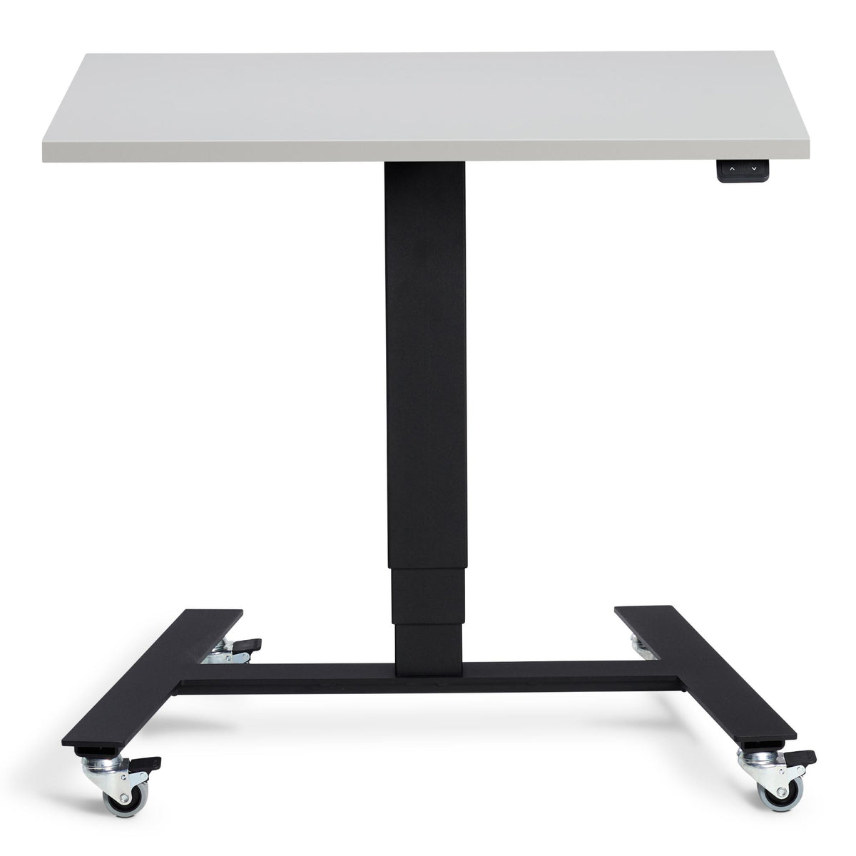 Standing Desk on Wheels - Rova Desk - Black Frame - Light Grey Top - Studio Image
