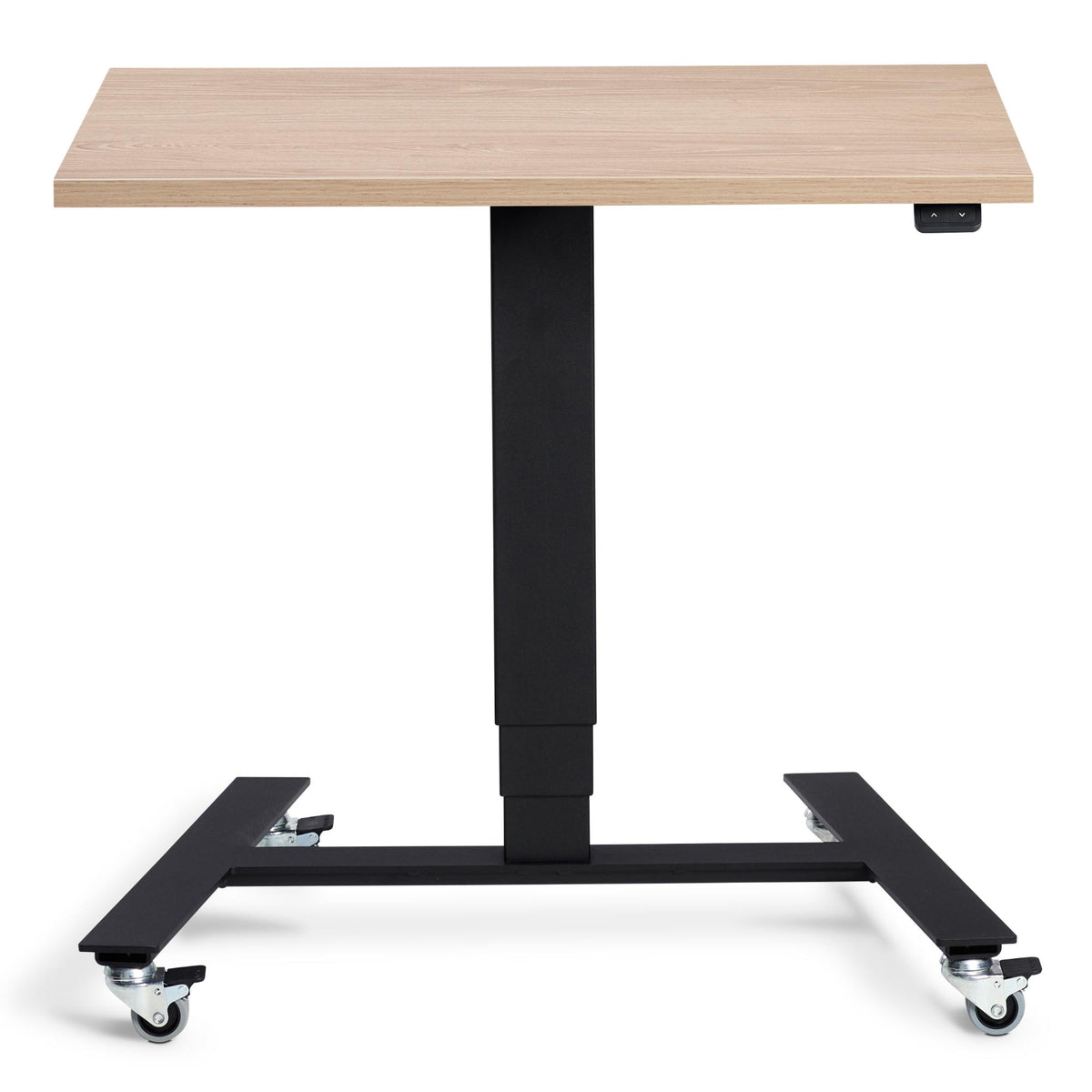 Standing Desk on Wheels - Rova Desk - Black Frame - Natural Oak Top - Studio Image