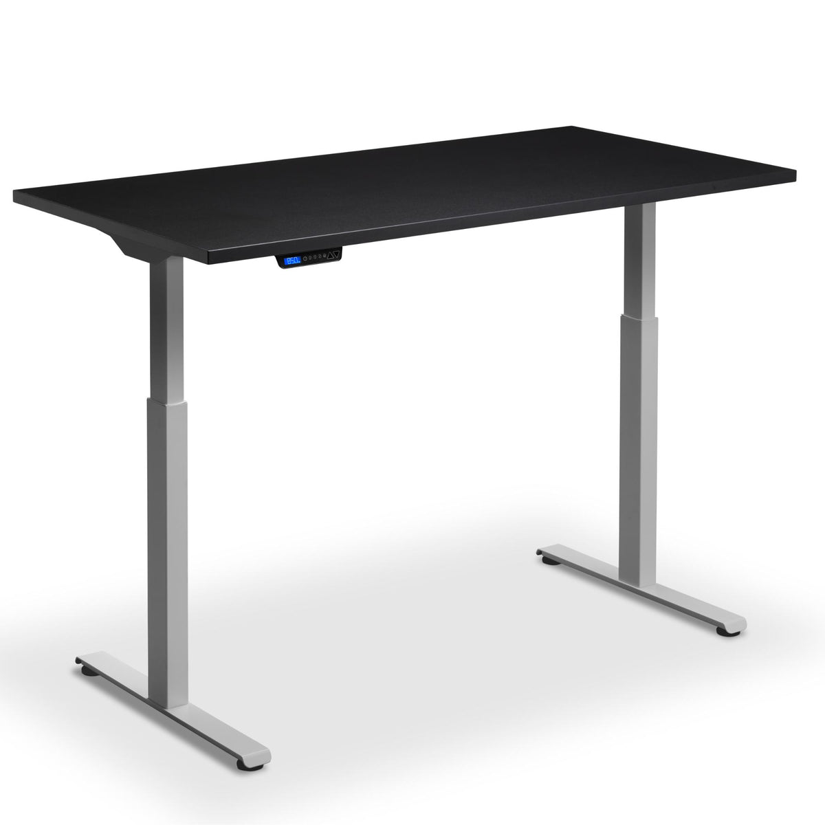 Standing Desk 160cm Wide - Rize 160 - Silver Frame - Black Top - Studio Image