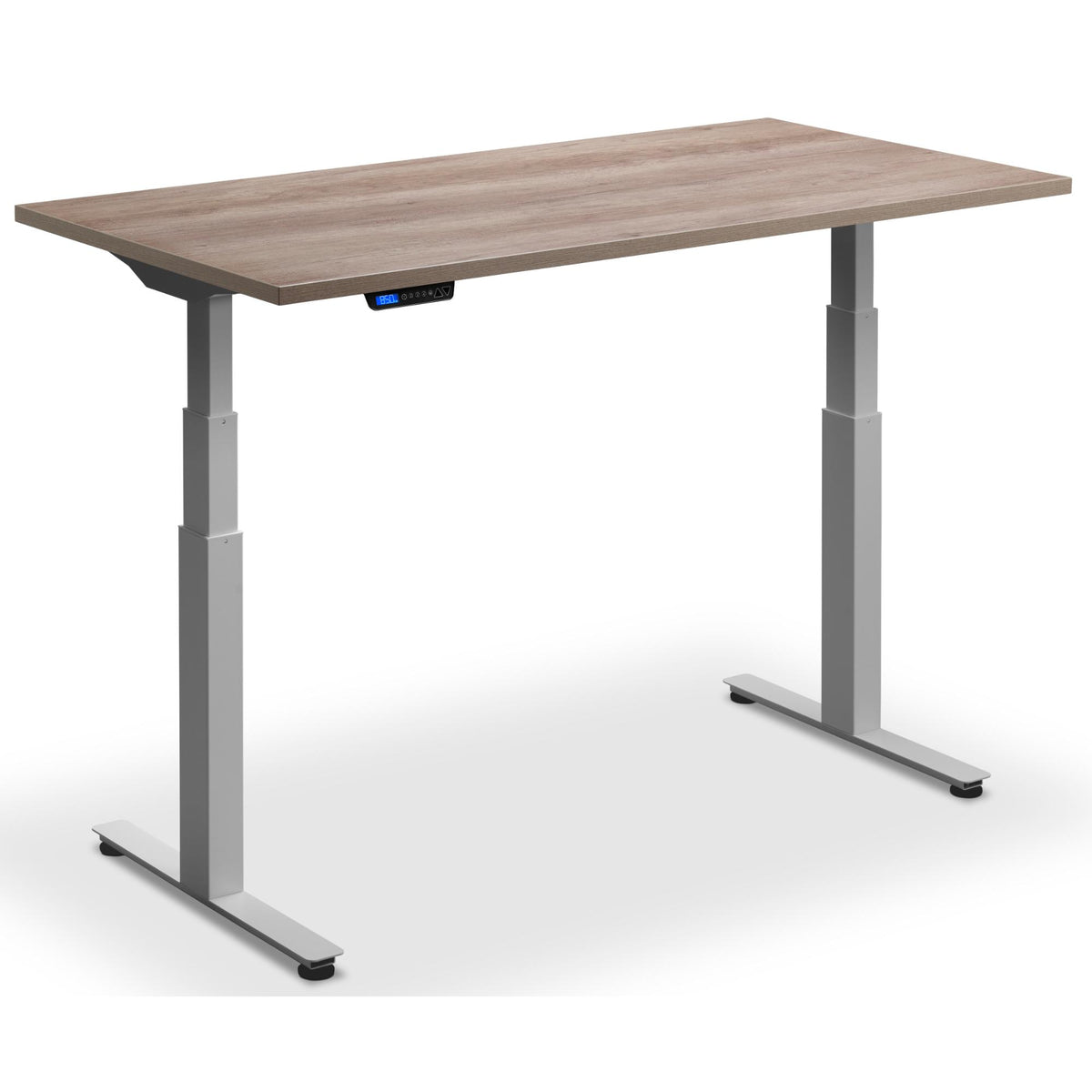 Standing Desk 180cm Wide - Rize 180 - Silver Frame - Grey Nebraska Oak Top - Studio Image