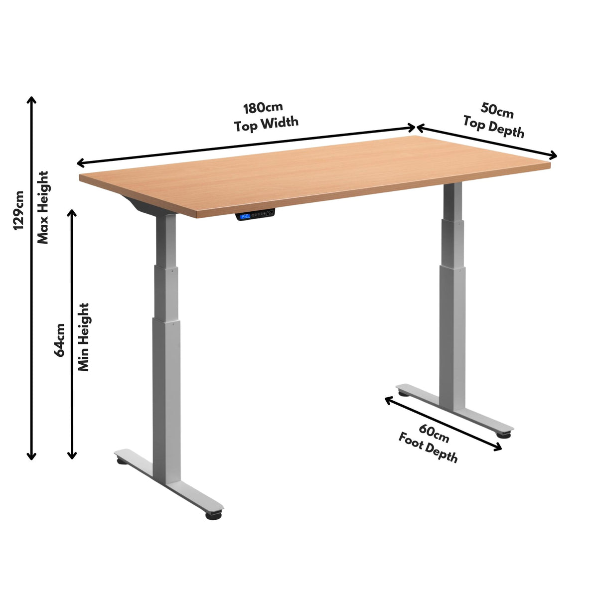 Standing Desk 180cm Width - Rize 180 Product Dimensions
