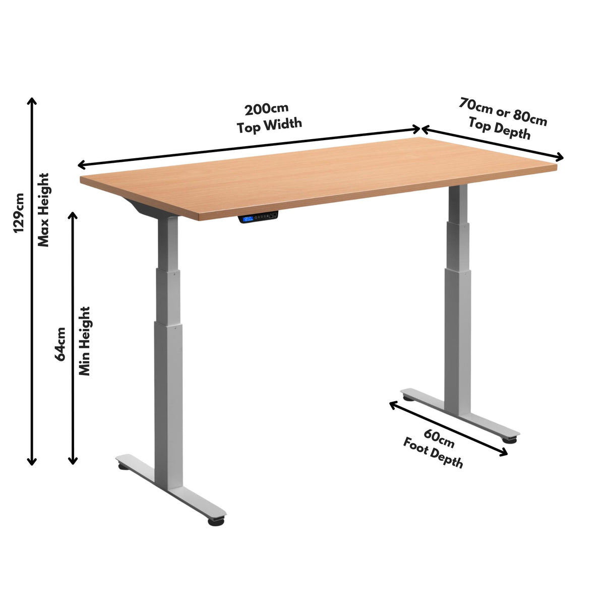 Standing Desk Extra Long - 2M Rize-XL - Dimensions