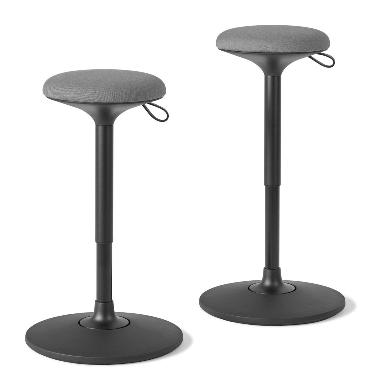 Standing Desk Stool - Viasit Cloonch - Showing partially height adjusted and fully adjusted desk stool