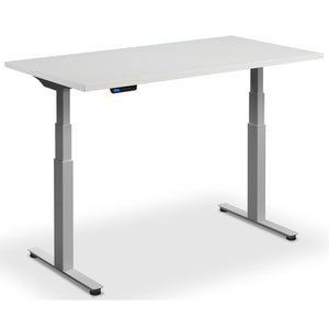 Standing Desk with Bicycle - Rize Spin - Silver Frame - Light Grey Top - Studio Image