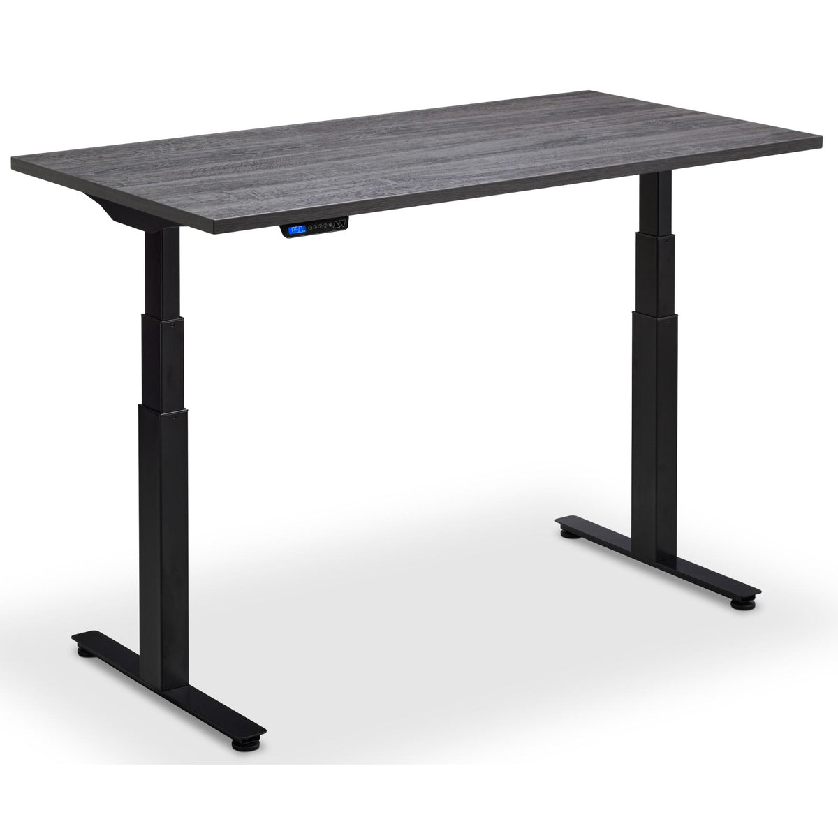Standing Desk with Bike - Rize Spin - Black Frame - Anthracite Sherman Oak Top - Studio Image