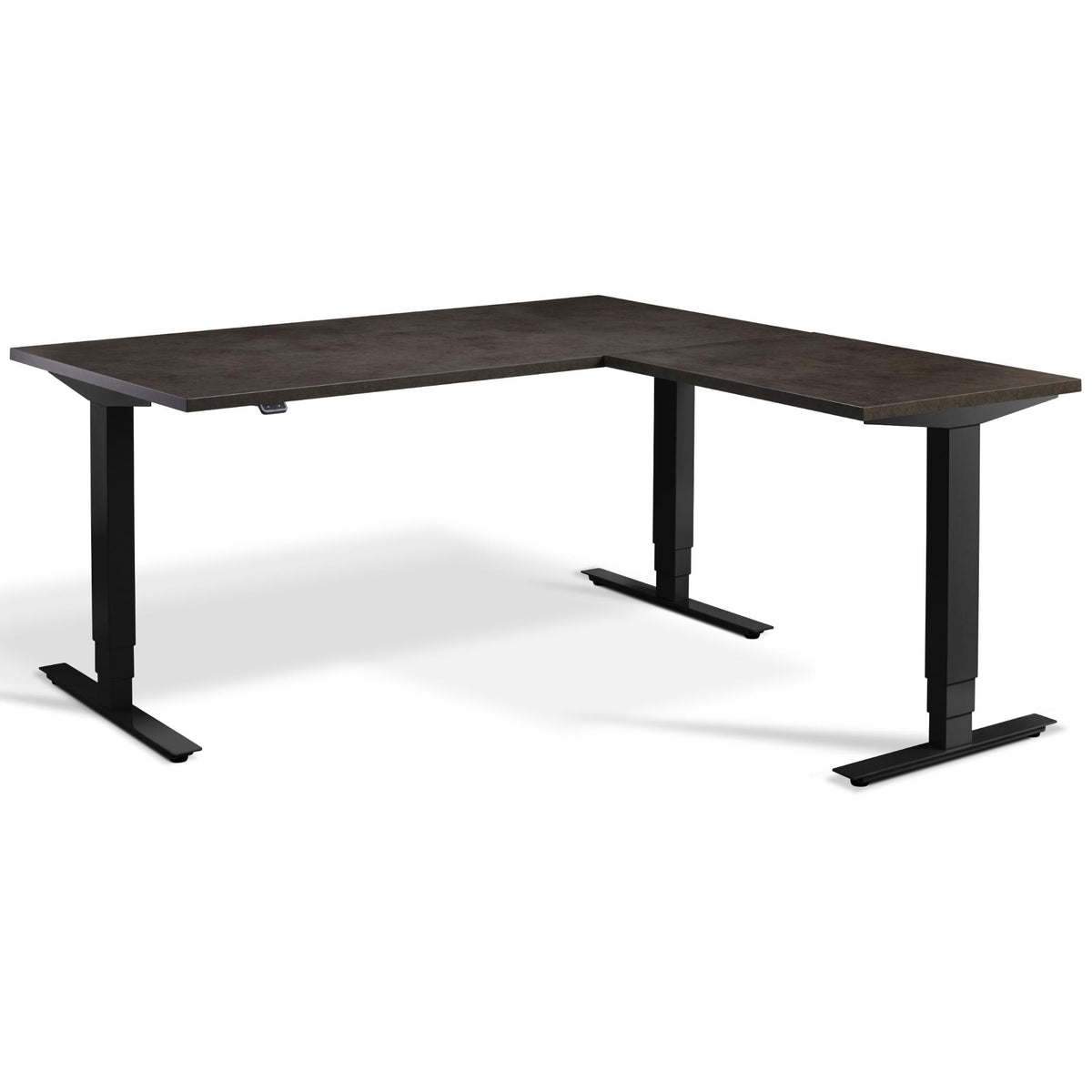 Standing L Desk - Advance Corner - Black Frame - Dark Concrete Top - Studio Image